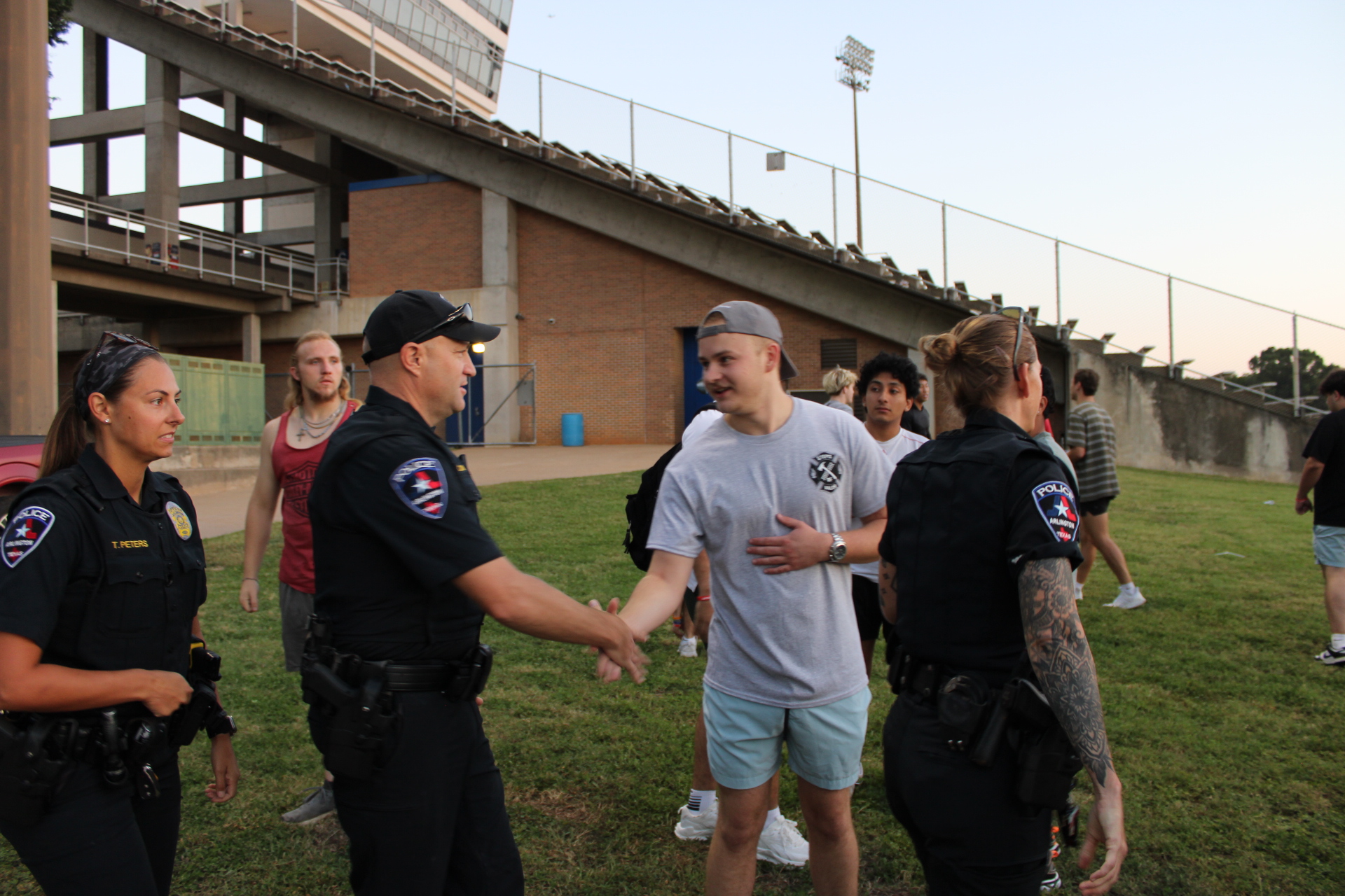 Community members greeting first responders