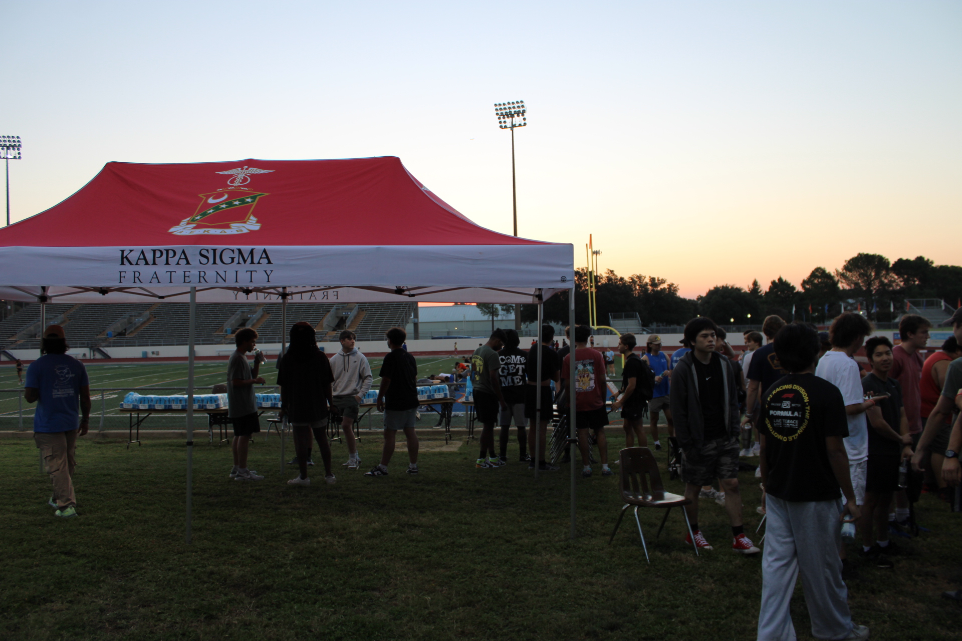 Early morning event tent and gathering