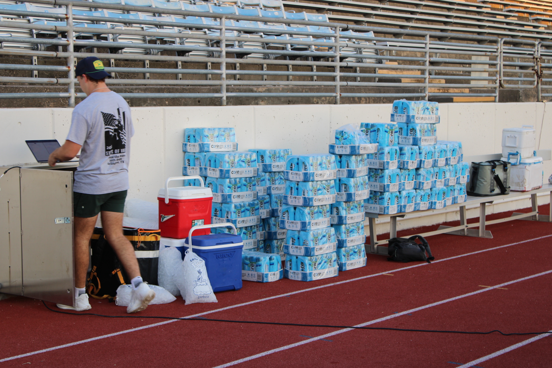 Water station prepared beside the track