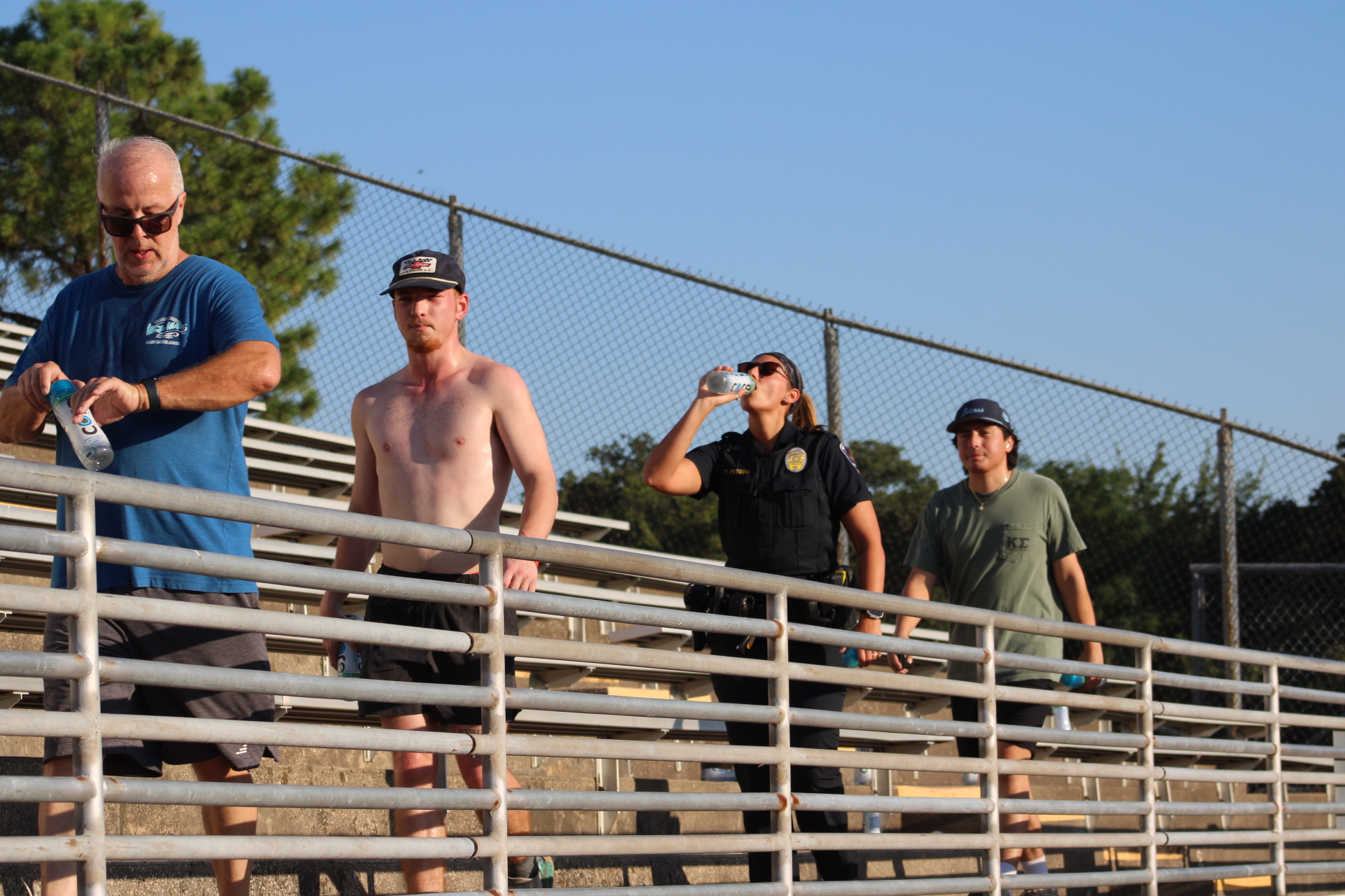 Climbers on stadium steps